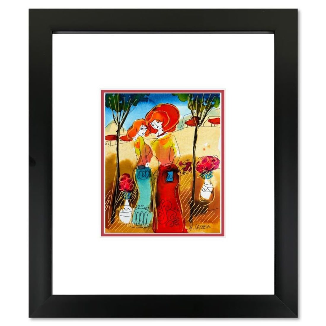 Moshe Leider, Framed Original Mixed Media Watercolor Painting, Hand Signed with Letter of: This is an original mixed media watercolor painting on paper by Moshe Leider. Hand signed by the artist, this piece comes custom framed and includes a Letter of Authenticity. Measures approximately 15