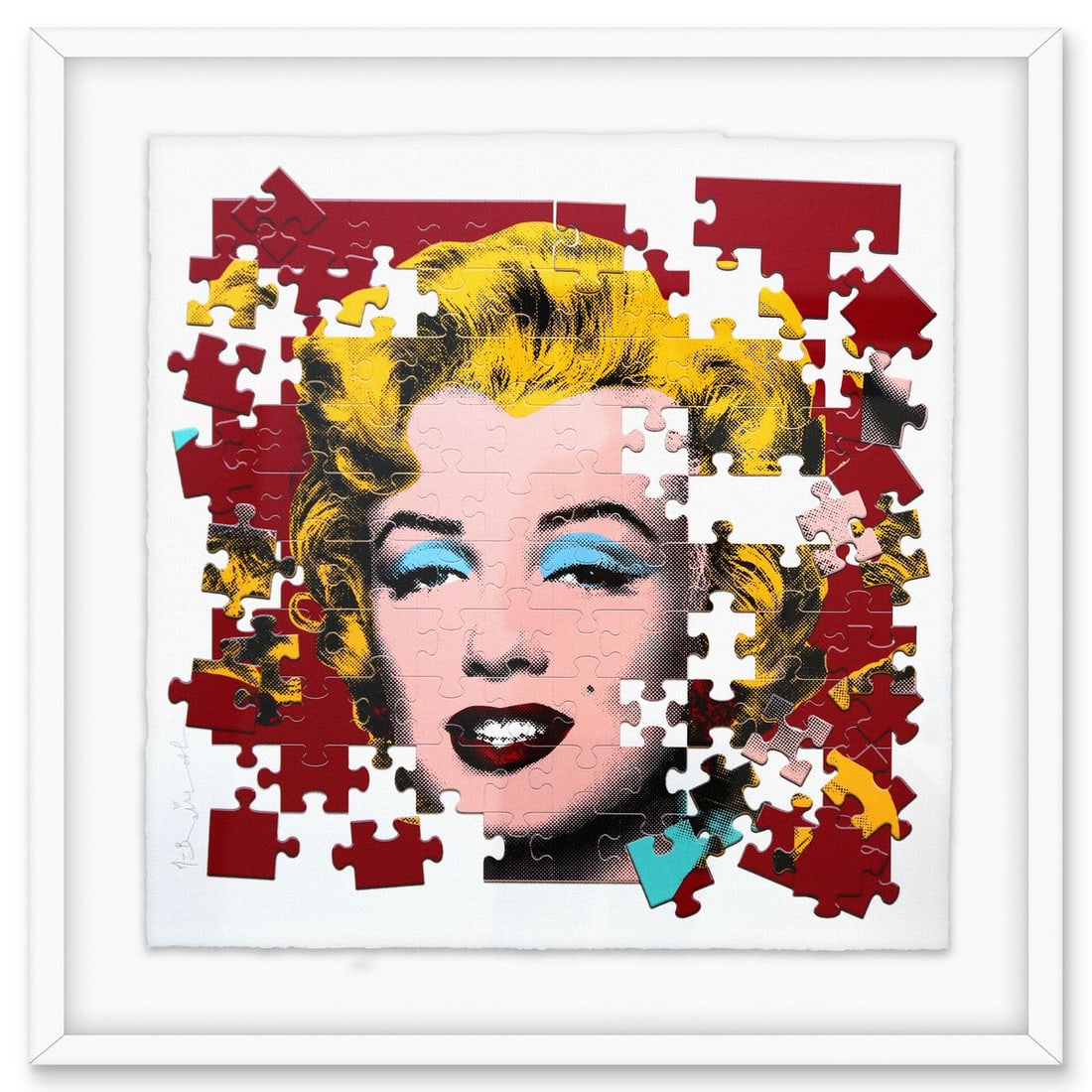 Mr. Brainwash- Silkscreen with Hand Torn Edges "A Piece of a Legend": Artist: Mr. Brainwash. Medium: Silkscreen with Hand Torn Edges. Title: A Piece of a Legend. Size: 25" x 25". Measures approx. 32" x 32" (framed). Signature: Hand signed and numbered. Certificate of Au