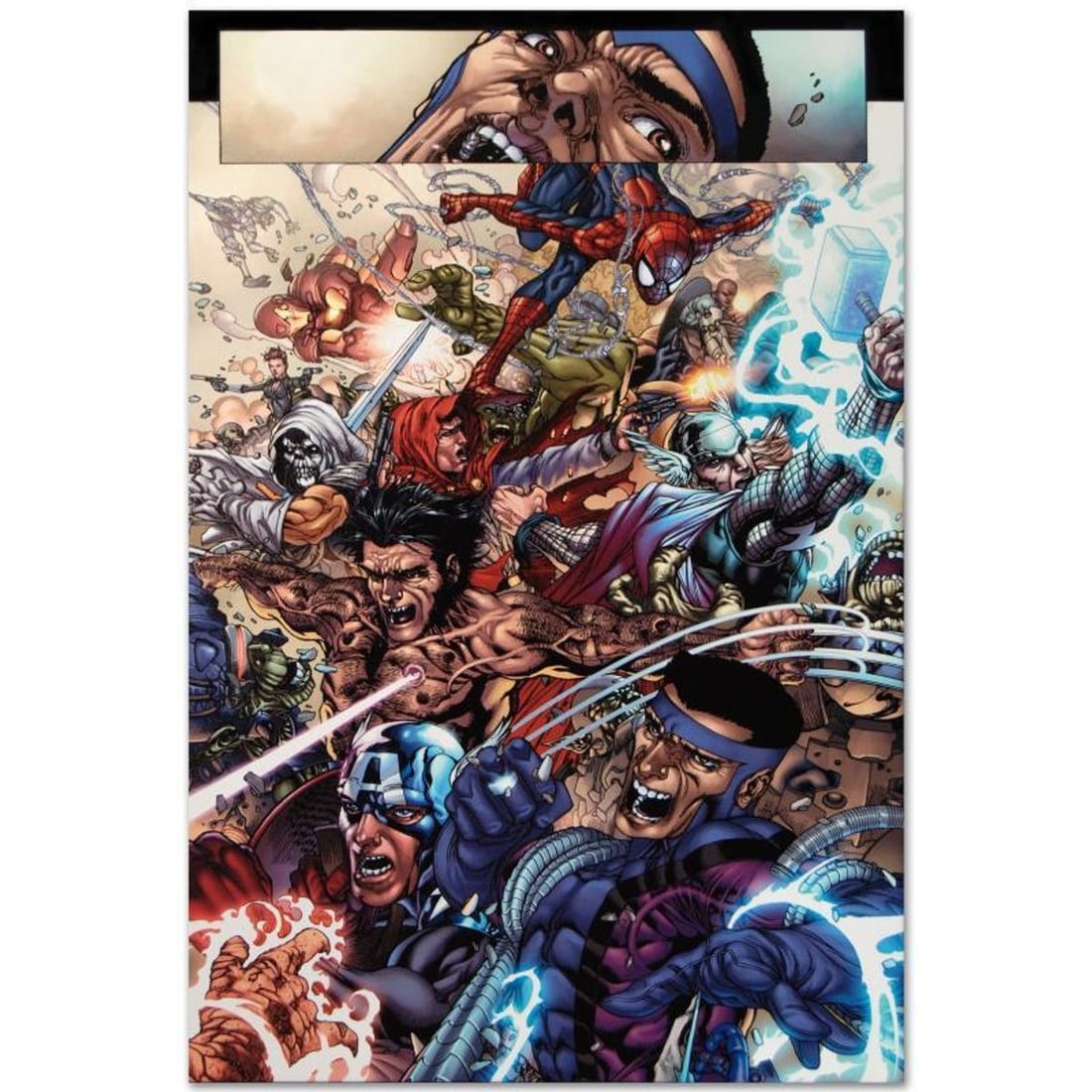 Marvel Comics "Avengers: The Initiative #19" Numbered Limited Edition Giclee on Canvas by Harvey: A piece of comic book history, this limited edition, from original art by Harvey Tolibao, depicts classic marvel characters such as Wolverine, The Crusader, and Spider-Man. Harvey Tolibao earned his f
