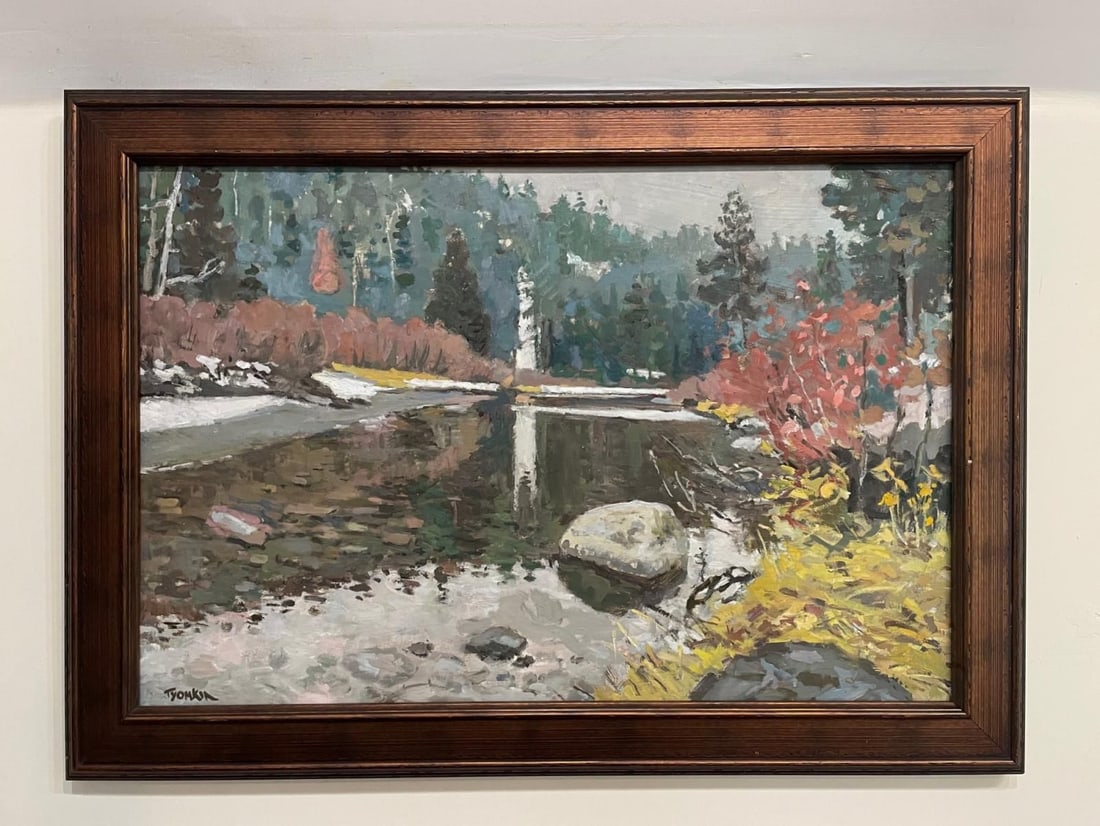 Boris- Oil on canvas "First Snow. Lake Tahoe": Artist: Boris. Medium: Oil on canvas. Title: First Snow. Lake Tahoe. Size: 24" x 36". Reference#: 71939.