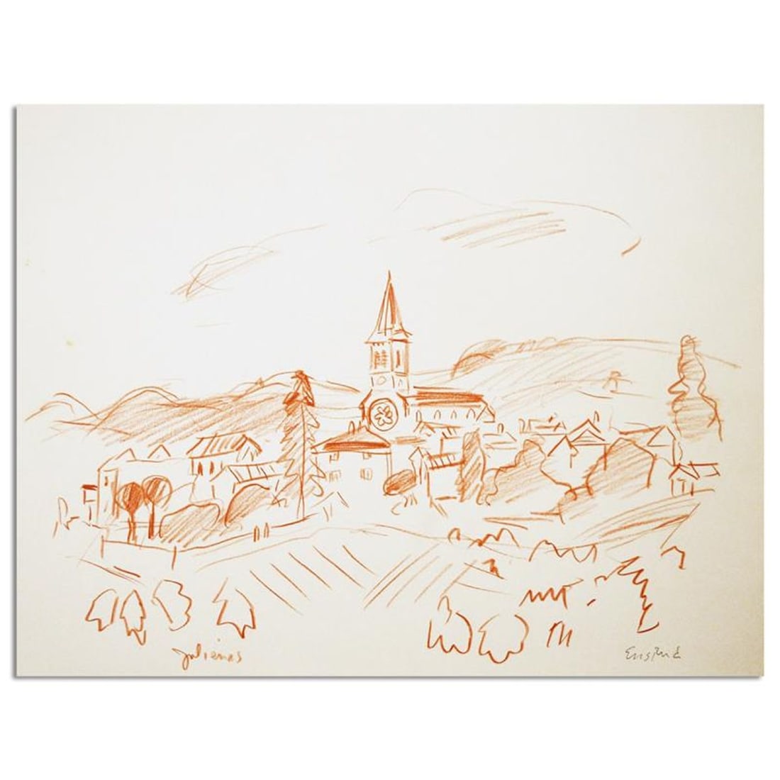 Wayne Ensrud, "View Of Julienas In Beaujolais, France" Mixed Media Original Artwork with COA. (1 of 1)