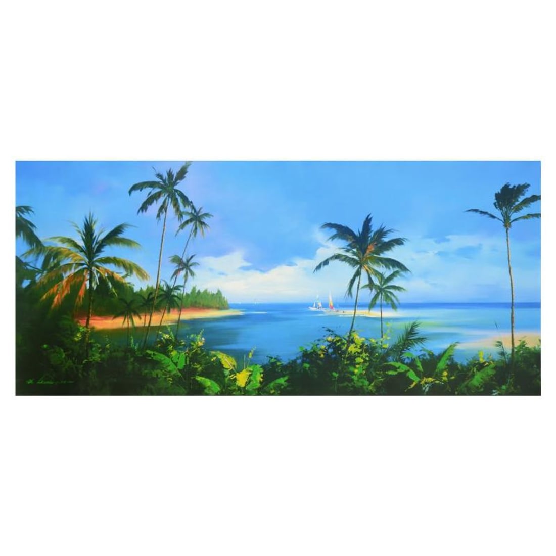 H. Leung, "Enter to Paradise" Limited Edition on Canvas, Numbered and Hand Signed with Letter of: Enter to Paradise is a limited edition giclee on canvas by H. Leung, numbered and hand signed by the artist. Includes Letter of Authenticity. Measures approx. 45" x 20" (image).