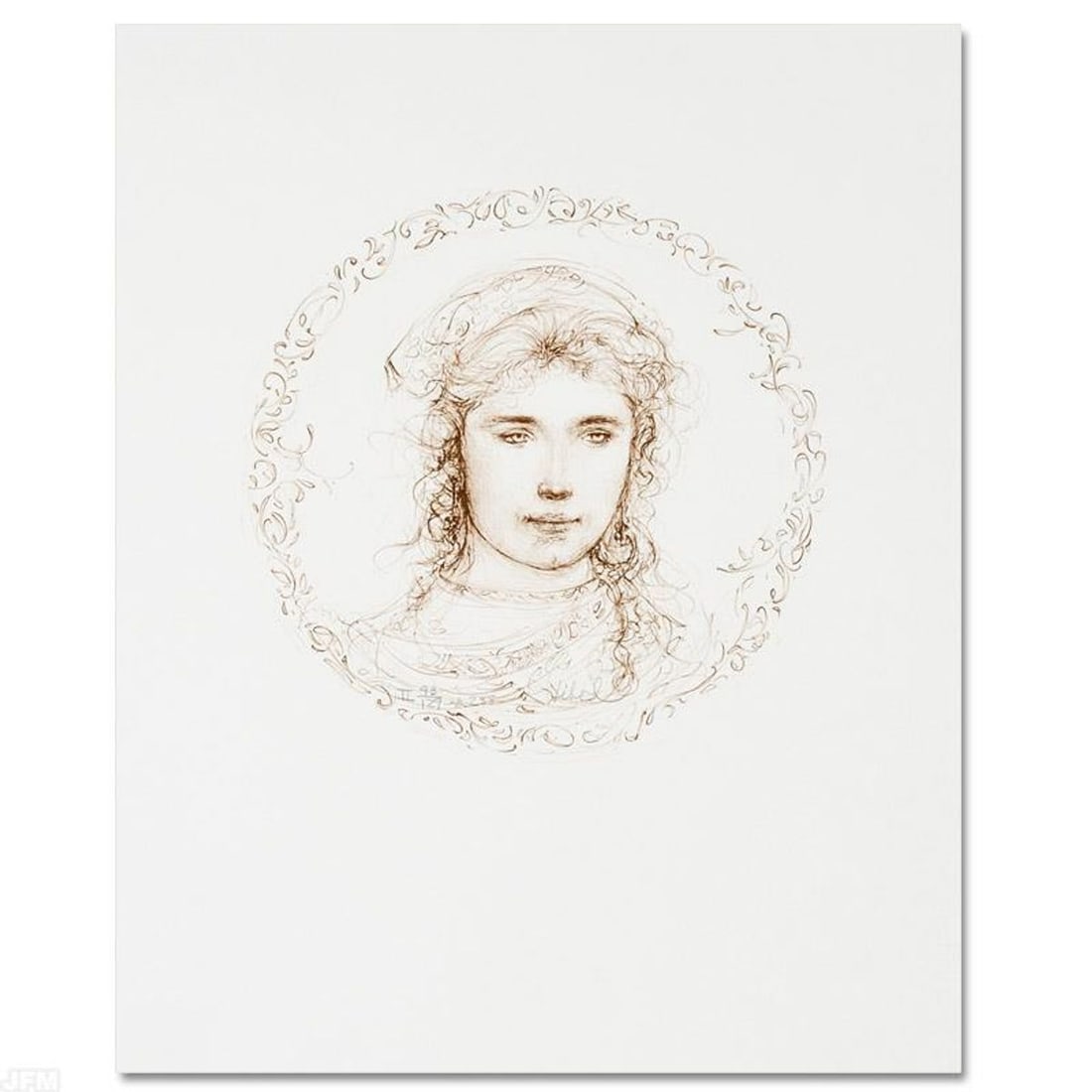 Gloria Limited Edition Lithograph by Edna Hibel, Numbered and Hand Signed with Certificate of: Wild lines and muted colors make Edna Hibel's art stand out in any room. "Gloria" is a limited edition lithograph on paper, numbered and hand signed by Hibel. Includes Certificate of Authenticity! Mea