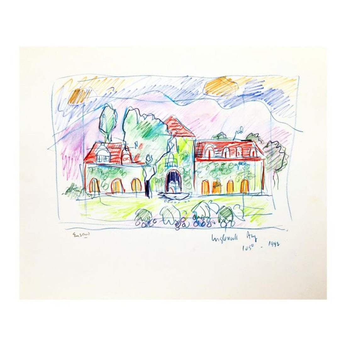 Wayne Ensrud, "Inglenook Winery, Napa Valley" Mixed Media Original Artwork; Hand Signed; COA (1 of 2)