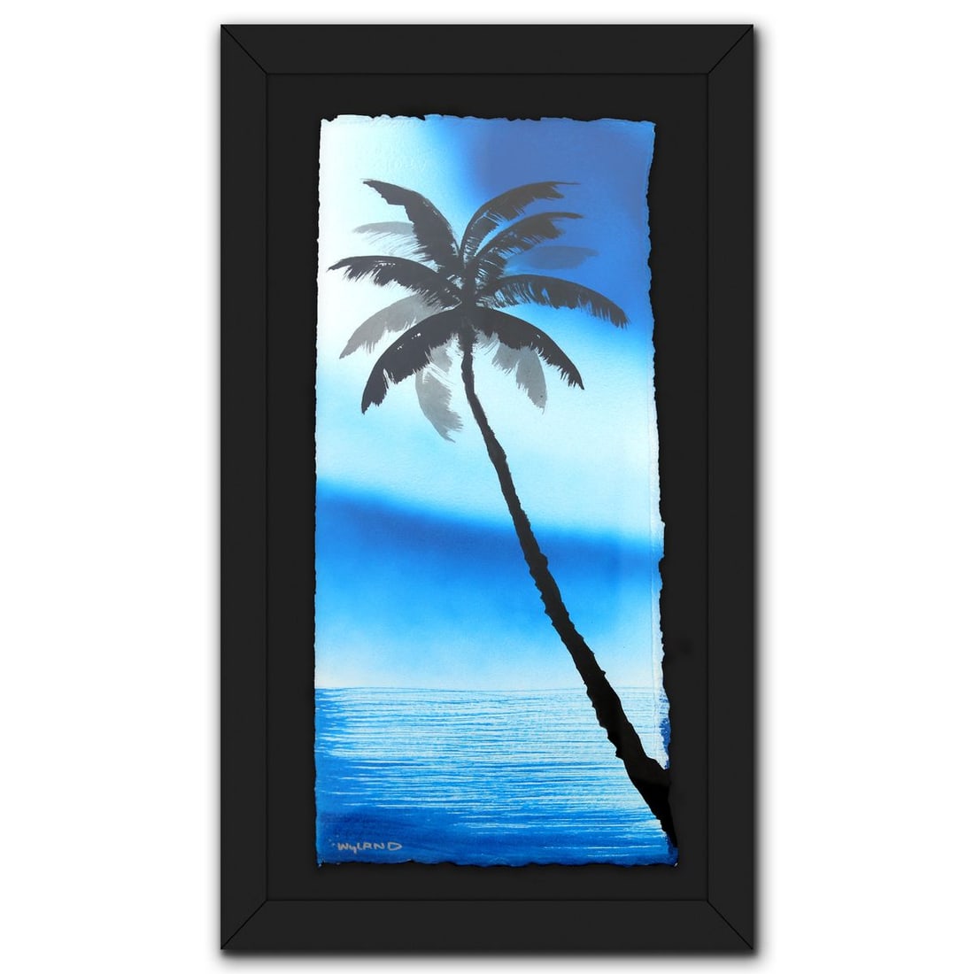 Wyland- Original Watercolor Painting on Deckle Edge Paper "Palm Trees": Artist: Wyland. Medium: Original Watercolor Painting on Deckle Edge Paper. Title: Palm Trees. Size: 22" x 10". Measures approx. 28" x 16" (framed). Signature: Hand signed. Certificate of Authenticity: