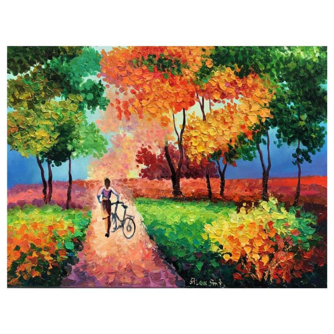 Alexander Antanenka, "My Little Bicycle" Original Painting on Canvas, Hand Signed with Letter of: My Little Bicycle is an original oil painting on stretched canvas by Alexander Antanenka. Hand signed by the artist, the piece comes with a letter of authenticity. Measures approximately 18" x 24" (im