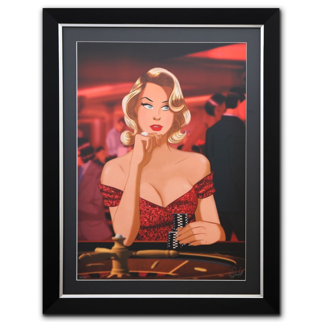 Des Taylor- Chromatic pigment ink on PhotoRag fine art paper "Remy's Roulette": Artist: Des Taylor. Medium: Chromatic pigment ink on PhotoRag fine art paper. Title: Remy's Roulette. Size: 29.5" x 21". Measures approx. 38" x 29" (framed). Signature: Hand signed and numbered.
