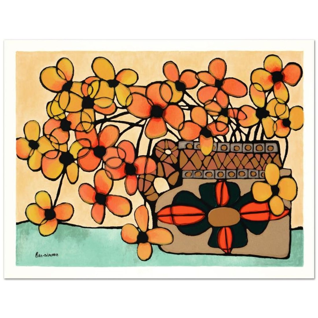 Ben Simhon, "Autumn" Limited Edition Serigraph, Hand Signed with Letter of Authenticity.: Autumn is a limited edition serigraph on paper by Ben Simhon, numbered and hand signed by the artist. Includes a Letter of Authenticity. Measures approx. 22.5" x 30" (border), 21" x 27" (image).