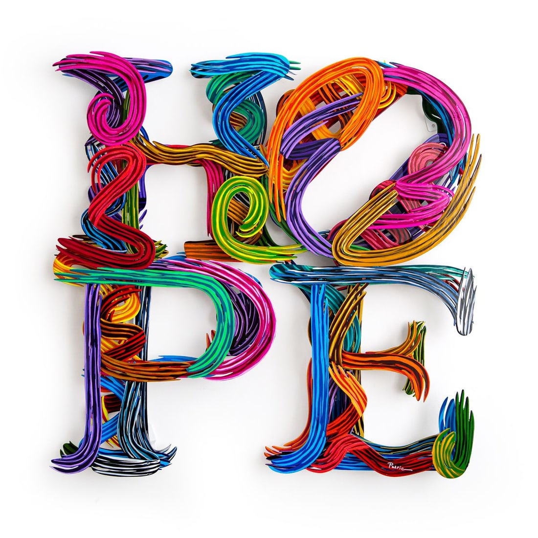 Patricia Govezensky- Original Painting on Cutout Steel "HOPE": Artist: Patricia Govezensky. Medium: Original Painting on Cutout Steel. Title: HOPE. Size: 32.5" x 32.5". Signature: Hand Signed by the artist. Certificate of Authenticity: Is included. Additional: 3 