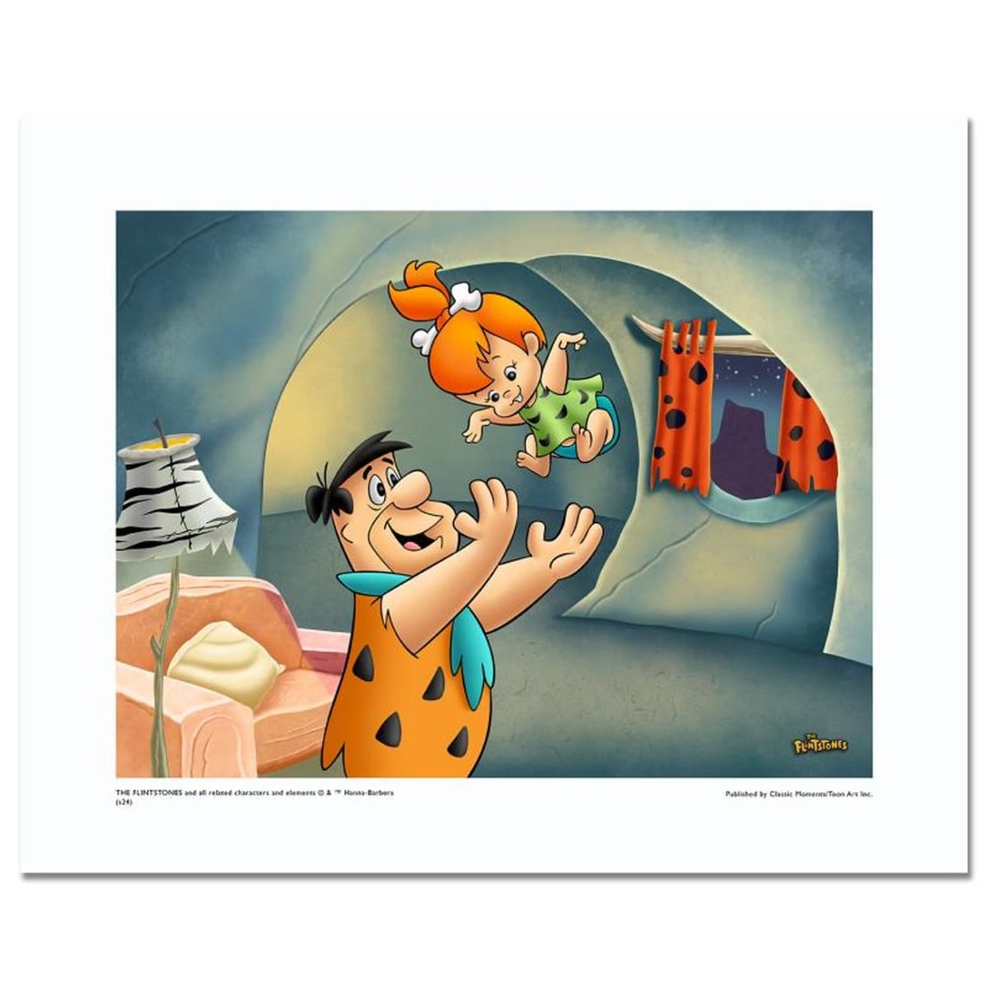 The Flintstones "Fred Tossing Pebbles" Numbered Limited Edition with Certificate of Authenticity.: Fred Tossing Pebbles is a licensed limited edition giclee on paper featuring classic Hanna-Barbera characters from The Flintstones. It comes numbered, with hologram seal, and a Certificate of Authenti