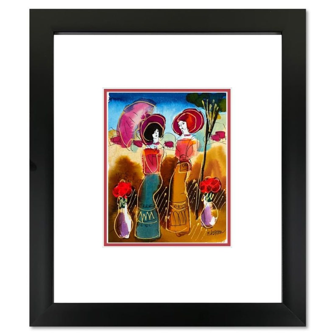 Moshe Leider, Framed Original Mixed Media Watercolor Painting, Hand Signed with Letter of: This is an original mixed media watercolor painting on paper by Moshe Leider. Hand signed by the artist, this piece comes custom framed and includes a Letter of Authenticity. Measures approximately