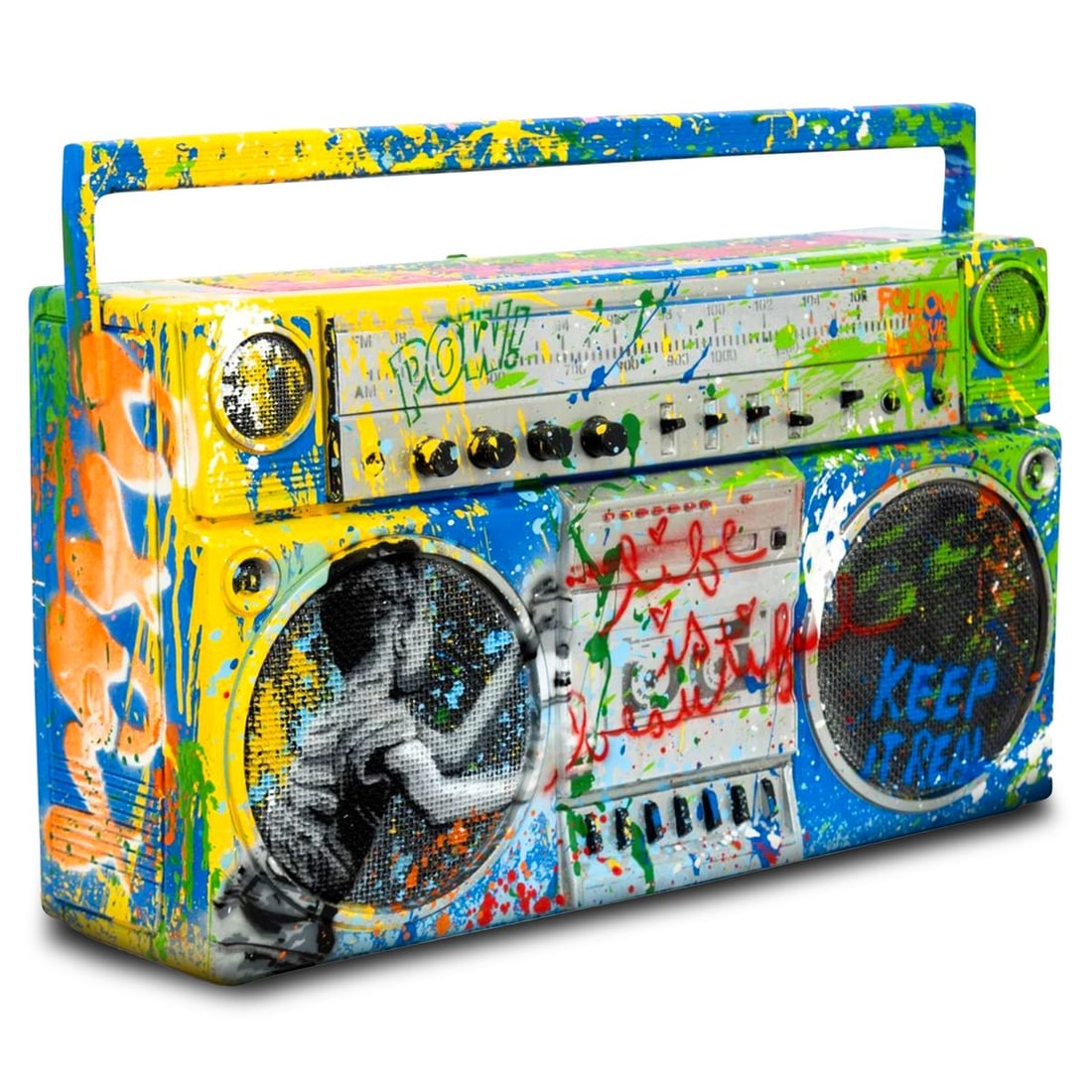 Mr. Brainwash- Stencil and Mixed Media on Fiberglass Sculpture with Metal base "Boombox, 2026" (1 of 4)