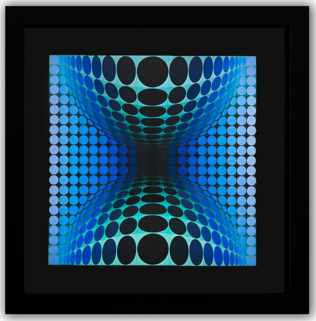 Victor Vasarely- Heliogravure Print "Untitled": Artist: Victor Vasarely. Medium: Heliogravure Print. Title: Untitled. Size: 10" x 10". Measures approx. 12" x 12" (framed). Additional: Custom Framed. Reference#: 21486.