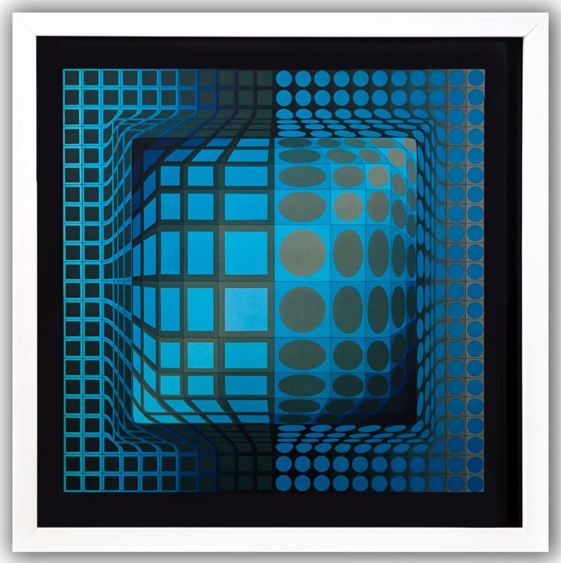 Victor Vasarely- Heliogravure Print "Untitled": Artist: Victor Vasarely. Medium: Heliogravure Print. Title: Untitled. Size: 10" x 10". Measures approx. 12" x 12" (framed). Additional: Custom Framed. Reference#: 21442.