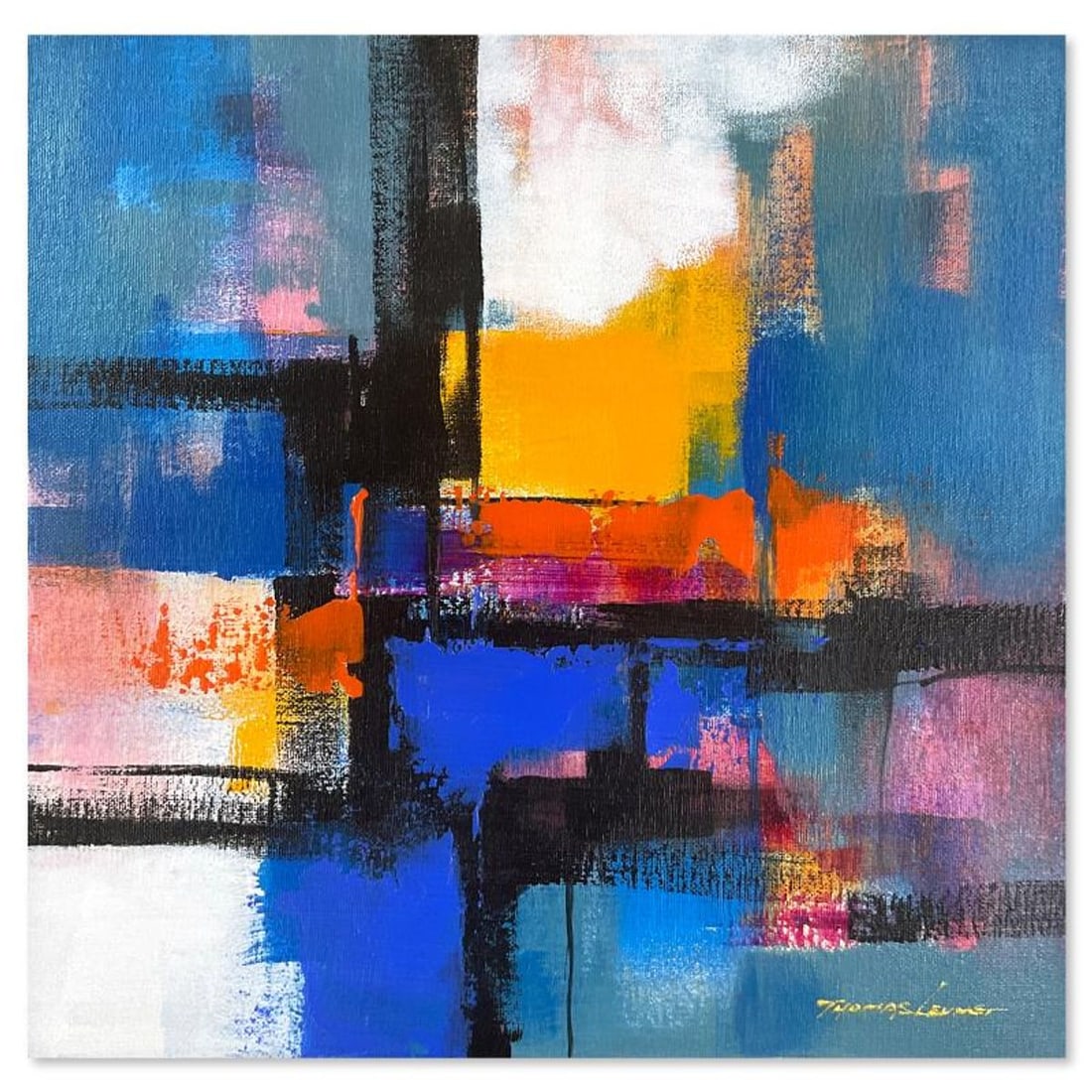 Thomas Leung, "View II" Original Acrylic Painting on Canvas Board, Hand Signed with Letter of: View II is an original acrylic painting on canvas board by Thomas Leung, hand signed by the artist. Includes Letter of Authenticity. Measures approx. 15" x 15" (image).