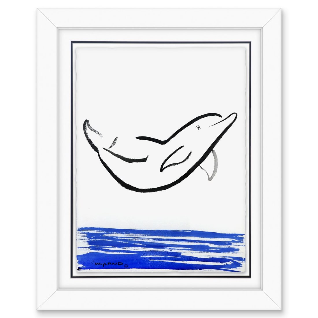 Wyland- Original Sumi Ink Painting "Dolphin": Artist: Wyland. Medium: Original Sumi Ink Painting. Title: Dolphin. Size: 30" x 23". Measures approx. 40" x 33" (framed). Signature: Hand signed. Certificate of Authenticity: Is included. Reference#: 