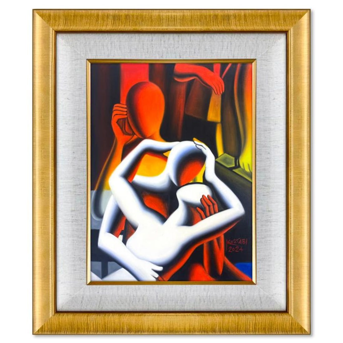 Mark Kostabi, "Secret Passion" Framed Original Oil Painting on Canvas, Hand Signed with COA: Secret Passion is an original oil painting on canvas by Mark Kostabi, hand signed by the artist. This piece comes custom framed. Includes Certificate of Authenticity. Measures approx. 33.5" x 27.5" (f