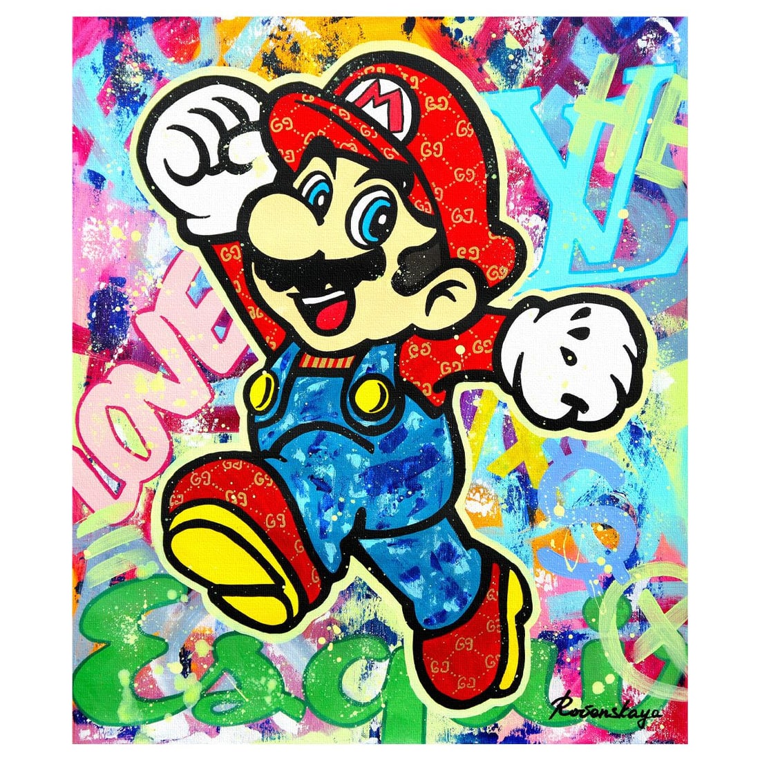 Nastya Rovenskaya- Original Oil on Canvas "Super Mario Drip": Artist: Nastya Rovenskaya. Medium: Original Oil on Canvas. Title: Super Mario Drip. Size: 24" x 20". Signature: Hand signed. Certificate of Authenticity: Is included. Reference#: 80684.