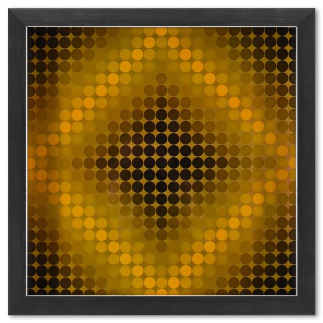 Victor Vasarely (1908-1997), "DIA - SP - F1 de la serie CTA - 102" Framed 1971 Heliogravure Print: DIA - SP - F1 de la serie CTA - 102 is a heliogravure print on paper, published in 1971, by Victor Vasarely (1908-1997). This piece comes custom framed, with a letter of authenticity and with a 1976 V