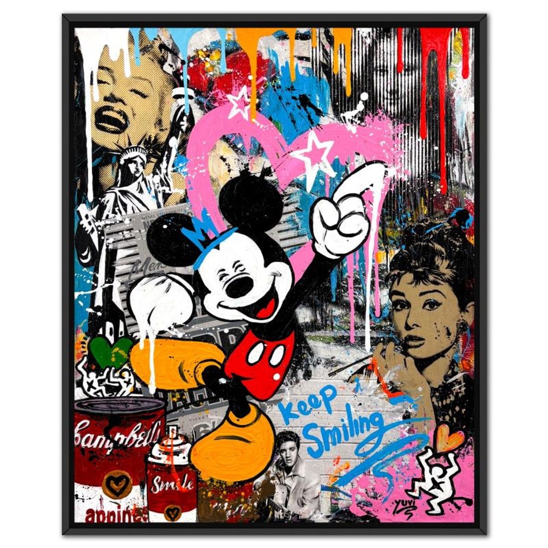 Yuvi, Framed Mixed Media Original on Canvas, Hand Signed with Letter of Authenticity.: This is a mixed media original on canvas by Yuvi, hand signed by the artist. This piece comes custom framed. Includes Letter of Authenticity. Measures approx. 21.5" x 17.5" (frame), 20" x 16" (image).