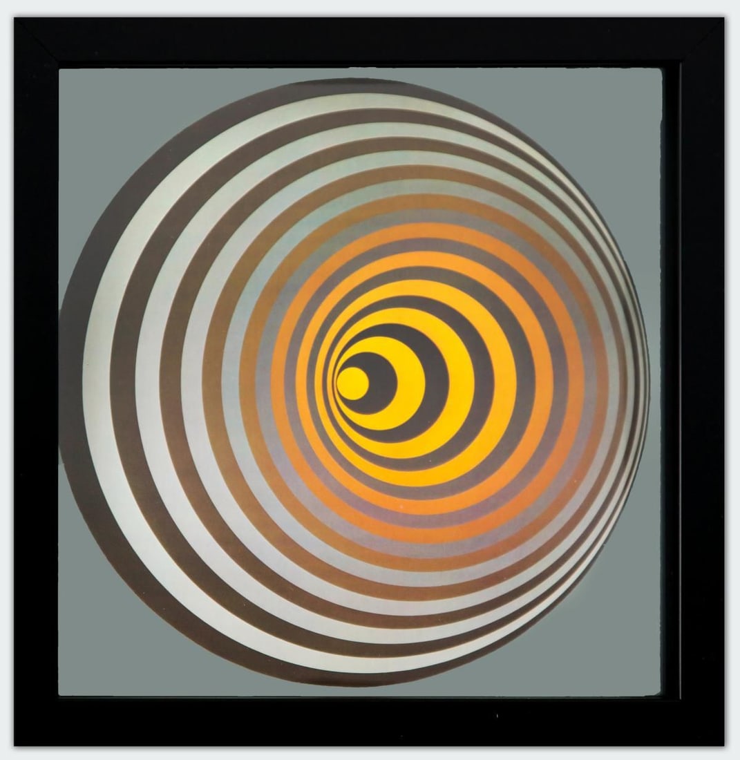 Victor Vasarely- Heliogravure Print "Untitled": Artist: Victor Vasarely. Medium: Heliogravure Print. Title: Untitled. Size: 10" x 10". Measures approx. 12" x 12" (framed). Additional: Custom Framed. Reference#: 21496.