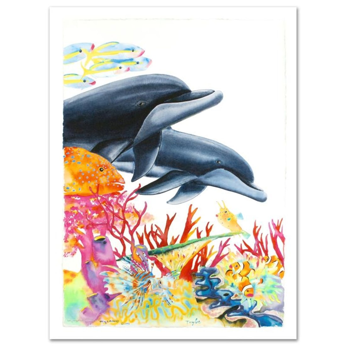 Sea of Color Limited Edition Giclee on Canvas (29.5" x 41.5") by Wyland, Numbered and Hand Signed by: Together, Wyland and Tracy Taylor create uniquely marvelous seascapes bursting with color, humor and a deep love of all things aquatic. "Sea of Color" is a limited edition giclee on canvas. Numbered a