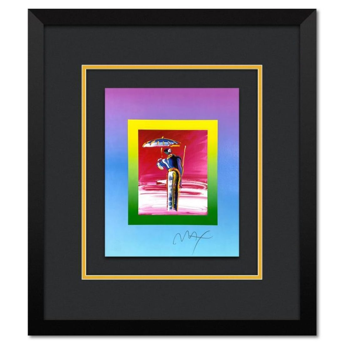 Peter Max, "Sage with Umbrella and Cane on Blends" Framed Limited Edition Lithograph, Numbered and: Sage with Umbrella and Cane on Blends, is a limited edition lithograph on paper by Peter Max, numbered and hand signed by the artist. This piece comes framed. Includes Certificate of Authenticity from