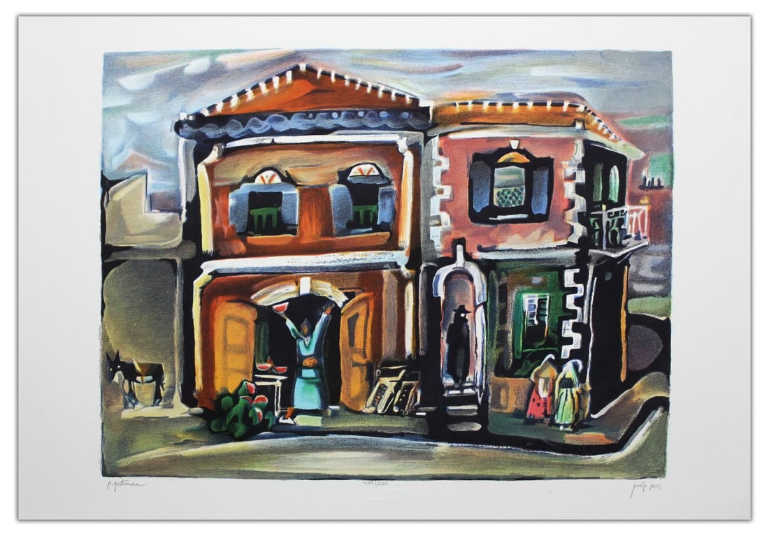 Nachum Gutman- Original Lithograph "The Watermelon Vendor": Artist: Nachum Gutman. Medium: Original Lithograph. Title: The Watermelon Vendor. Size: 15" x 21.5". Signature: Hand Signed and Numbered by the Artist. Certificate of Authenticity: Is Included. Refere