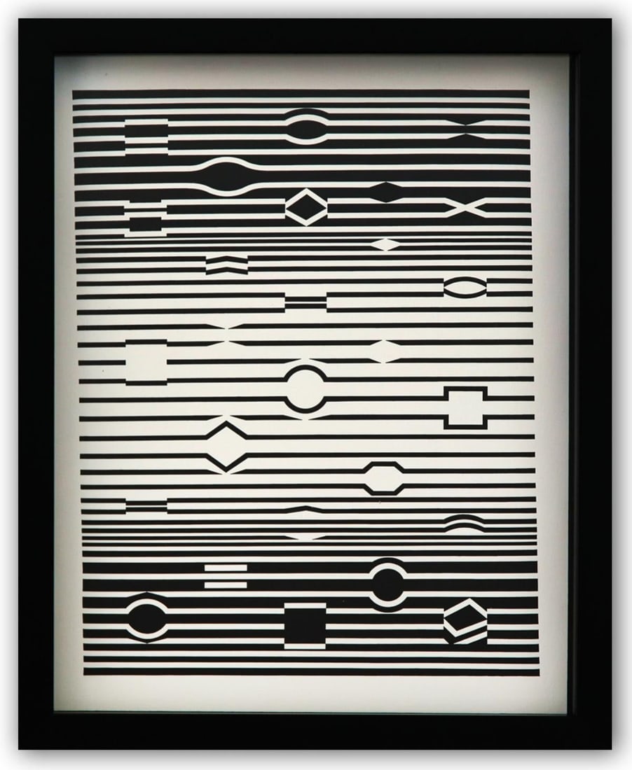 Victor Vasarely- Heliogravure Print "Untitled": Artist: Victor Vasarely. Medium: Heliogravure Print. Title: Untitled. Size: 14" x 11". Measures approx. 15" x 12" (framed). Additional: Custom Framed. Reference#: 21585.
