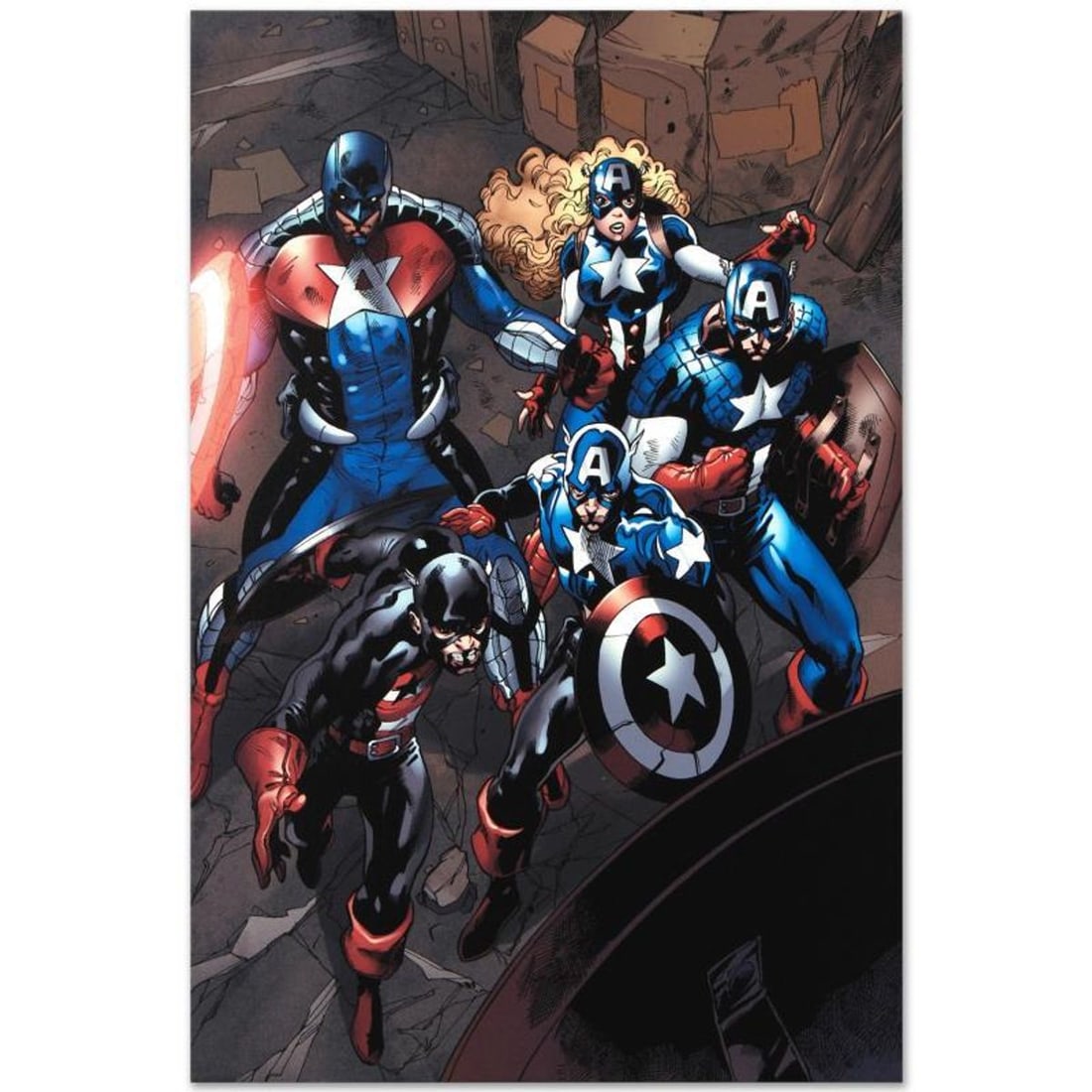 Marvel Comics "Captain America Corps #2" Numbered Limited Edition Giclee on Canvas by Phil Briones: A piece of comic book history, this limited edition, from original art by Phil Briones, depicts America Corps characters: Captain America, U.S. Agent, American Dream and Commander A. Born in Dijon, Fr