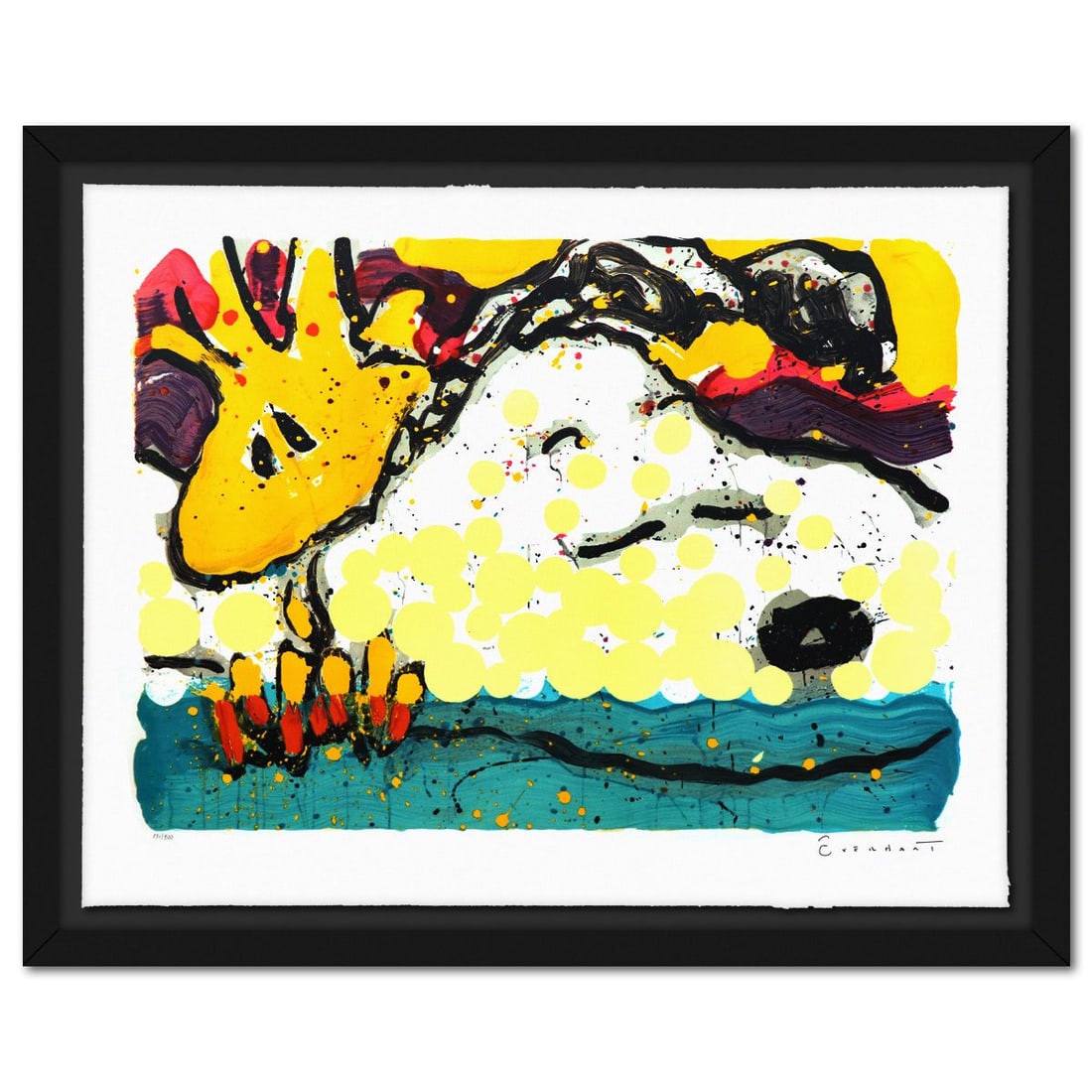 Tom Everhart- Hand Pulled Original Lithograph "Bora Bora Boogie Bored": Artist: Tom Everhart. Medium: Hand Pulled Original Lithograph. Title: Bora Bora Boogie Bored. Size: 26" x 35". Measures approx. 31" x 40" (framed). Signature: Hand signed and numbered. Certificate of 