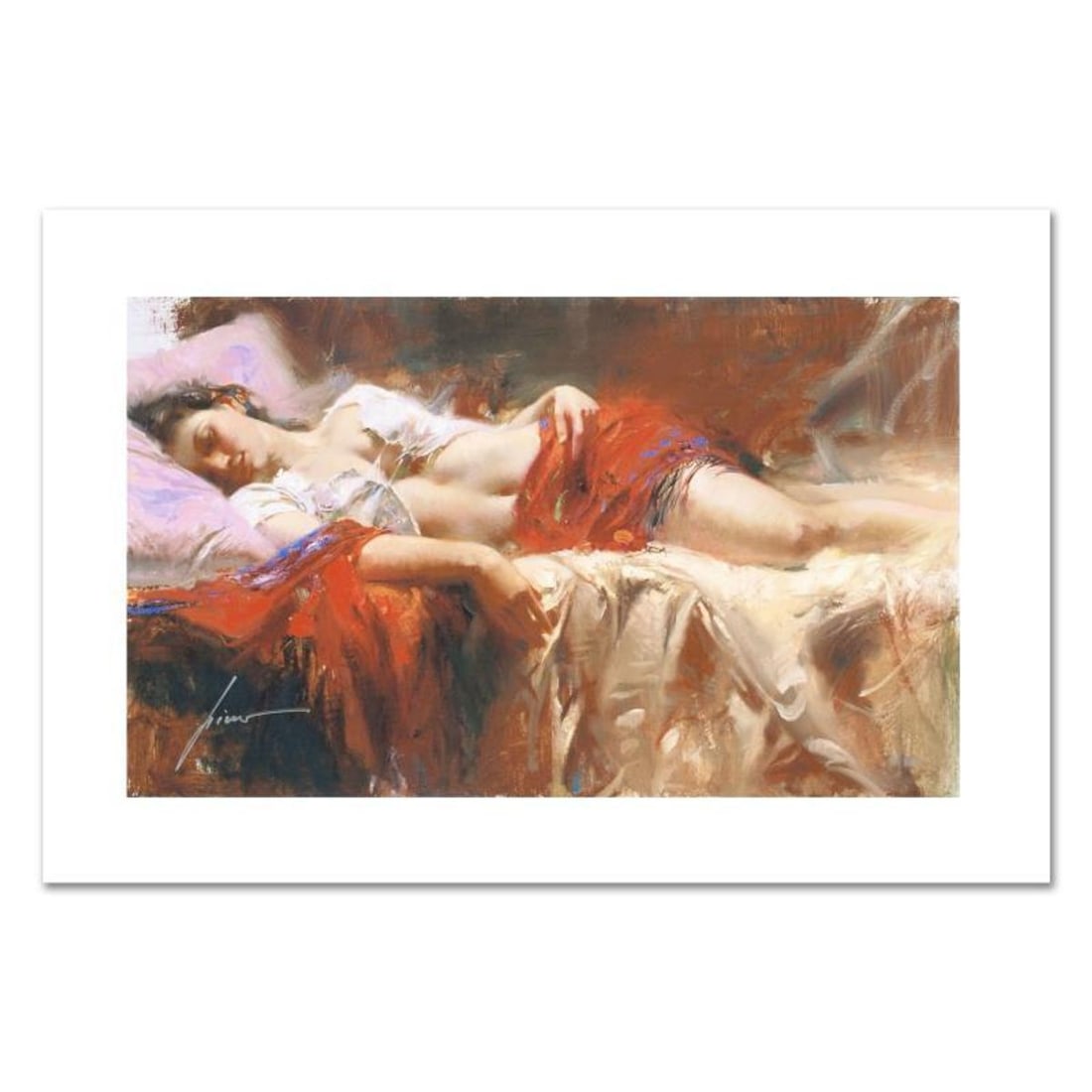 Pino (1939-2010), "Restful" Hand Signed Limited Edition on Canvas with Letter of Authenticity.: Restful is a limited edition giclee on canvas by Pino (1939-2010), numbered and hand signed by the artist. Includes Letter of Authenticity. Measures approximately 12" x 20". Reference#: 92990.