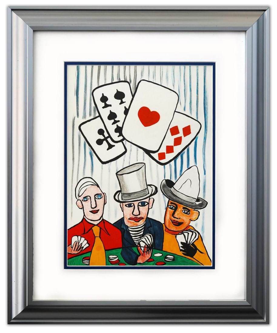 Alexander Calder- Lithograph "DLM212 - JOUEURS DE CARTES I": Artist: Alexander Calder. Medium: Lithograph. Title: DLM212 - JOUEURS DE CARTES I. Size: 15" x 11". Measures approx. 23" x 19" (framed). Certificate of Authenticity: Is included. Additional: Custom