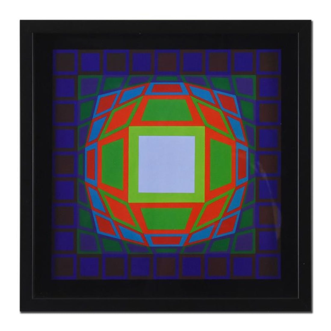 Victor Vasarely (1908-1997), "Gyemant (1972)" Framed Heliogravure Print with Letter of Authenticity: Gyemant (1972) is a heliogravure print on paper by Victor Vasarely (1908-1997). This piece comes custom framed. Includes Letter of Authenticity. Measures approx. 17" x 17" (frame), 14" x 14" (image). 