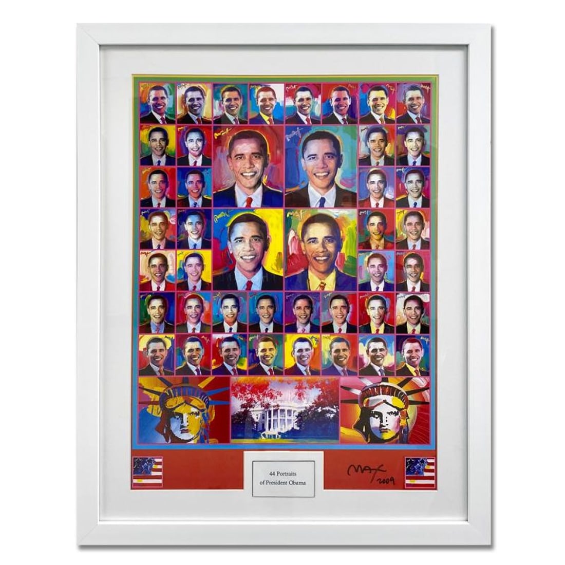 Peter Max, "44 Obama III" Framed Hand Signed Poster with Letter of Authenticity.: 44 Obama III is a poster on paper by Peter Max, hand signed by the artist. This piece comes custom framed. Includes Letter of Authenticity. Measures approx. 29" x 23" (frame), 24" x 17" (image). This 