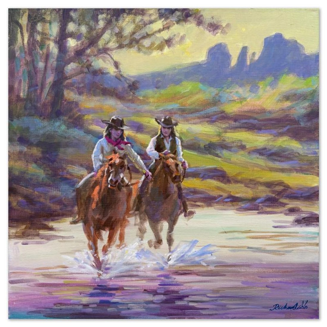 Richard Ho, "Sedona Trail" Original Acrylic Painting on Canvas, Hand Signed with Letter of: Sedona Trail is an original acrylic painting on stretched canvas by Richard Ho, hand signed by the artist. Includes Letter of Authenticity. Measures approx. 20" x 20" (image).