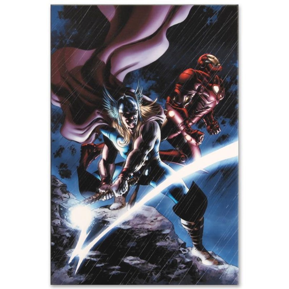 Marvel Comics "Thor #80" Numbered Limited Edition Giclee on Canvas by Steve Epting with COA.: A piece of comic book history, this limited edition, from original art by Steve Epting, depicts the heroic Iron Man and Thor. Steve Epting began working with Marvel Comics in the early 1990s; his firs