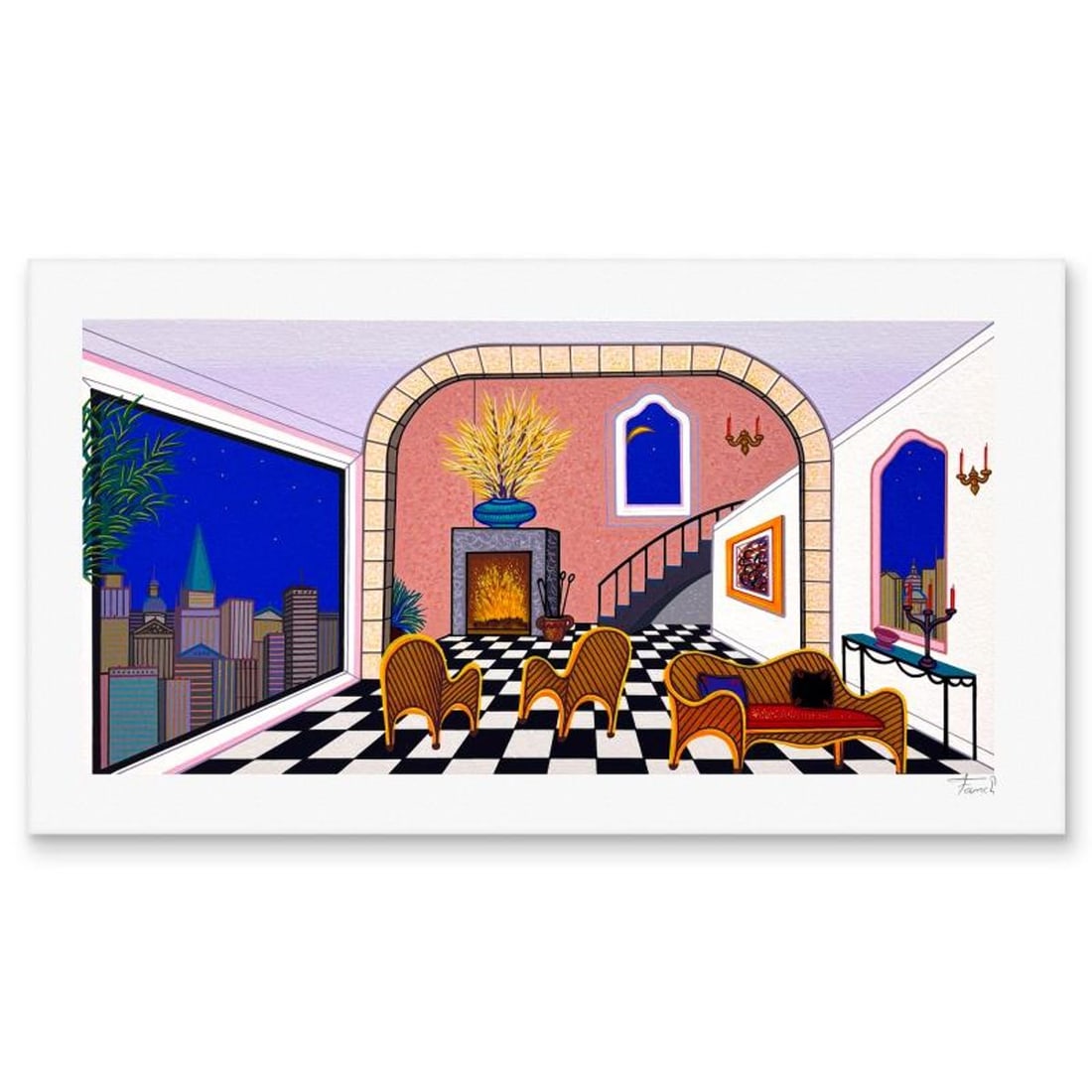Fanch Ledan, "Overlooking Chicago" Limited Edition Serigraph, EA Numbered and Hand Signed with: Overlooking Chicago is a limited edition serigraph on paper by Fanch Ledan, EA numbered and hand signed by the artist. Includes Letter of Authenticity. Measures approx. 11" x 20" (border), 9" x 17.5" 