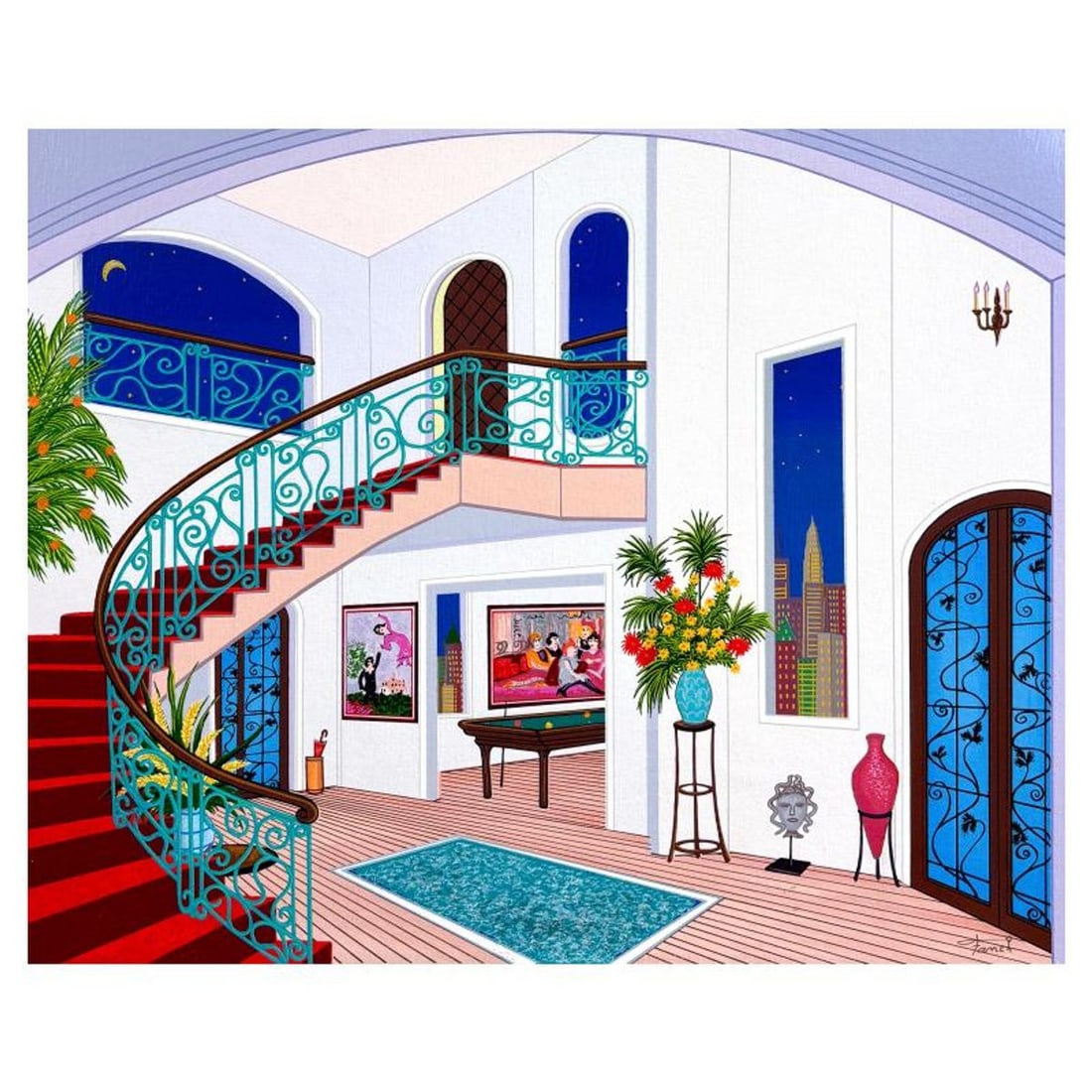 Fanch Ledan, "Interior with Toulouse" Limited Edition Serigraph on Canvas, AP Numbered and Hand: Interior with Toulouse is a limited edition serigraph on canvas by Fanch Ledan, AP numbered and hand signed by the artist. Includes Certificate of Authenticity. Measures approx. 17" x 21" (image).