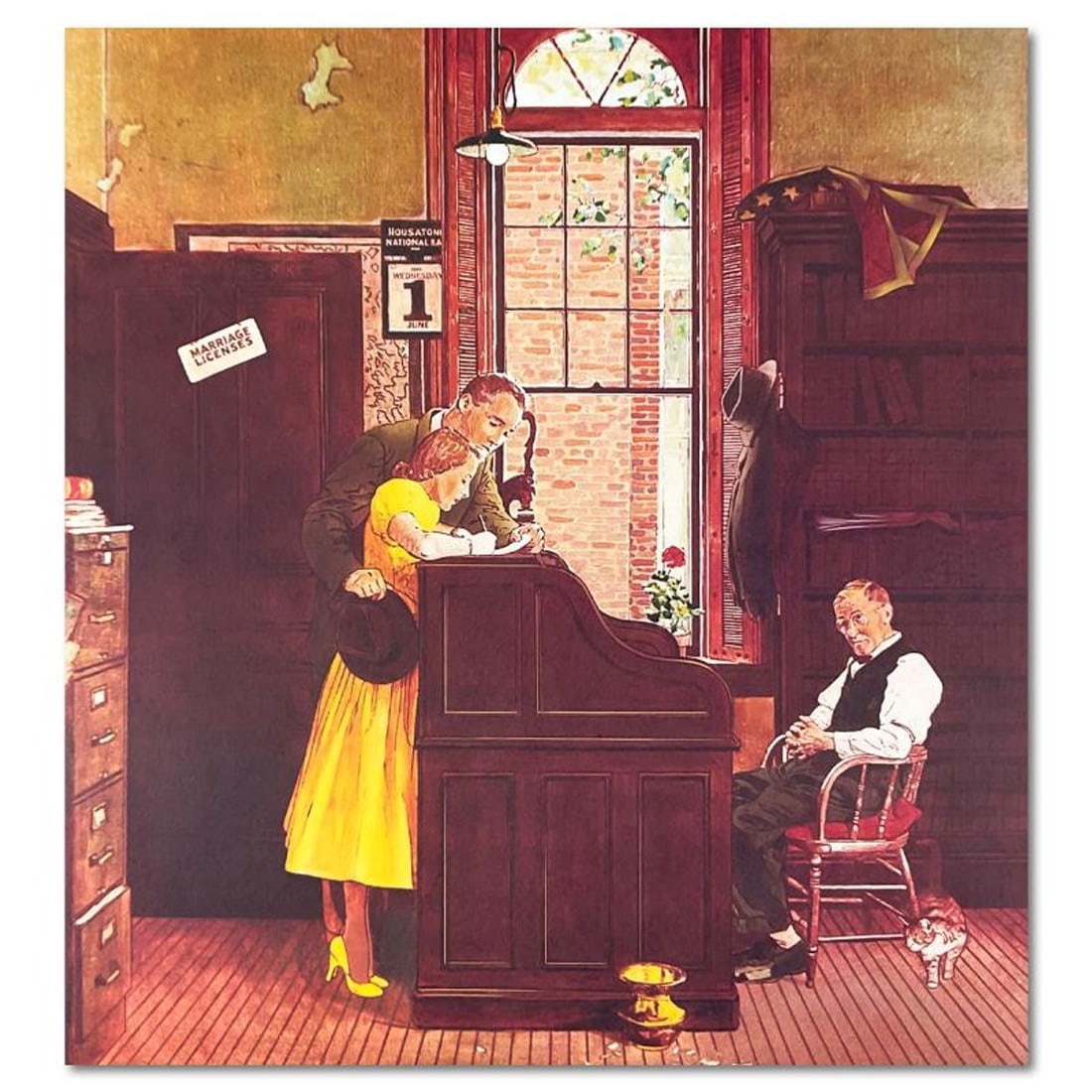 Norman Rockwell (1894-1978), "Marriage License" Limited Edition Offset Lithograph, Numbered Inverso: Marriage License is a limited edition offset lithograph on paper by Norman Rockwell (1894-1978), numbered inverso. Includes Letter of Authenticity. Measures approx. 21" x 23" (image). ** Please note: 
