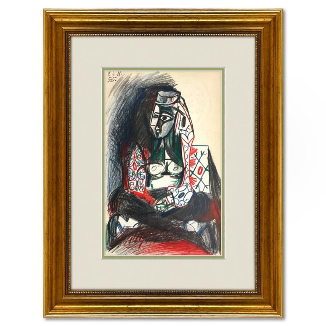 Pablo Picasso (1881-1973), "Carnet de Californie 26.11.55" Framed Vintage Lithograph on Paper with: Carnet de Californie 26.11.55 is a vintage lithograph on paper by Pablo Picasso (1881-1973). This piece is from Picasso's Carnet de Californie Series and was printed in Paris, France by Mourlot Studio