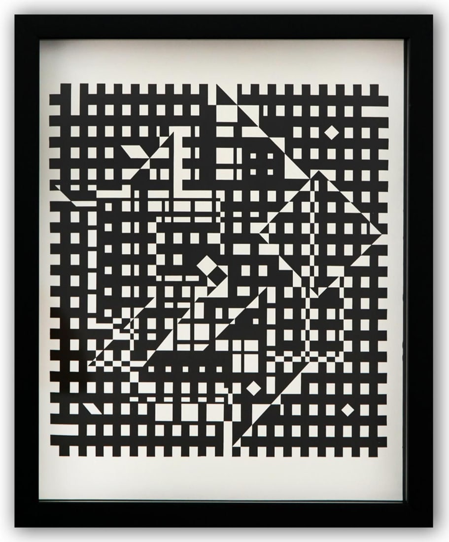 Victor Vasarely- Heliogravure Print "Untitled": Artist: Victor Vasarely. Medium: Heliogravure Print. Title: Untitled. Size: 14" x 11". Measures approx. 15" x 12" (framed). Additional: Custom Framed. Reference#: 21576.
