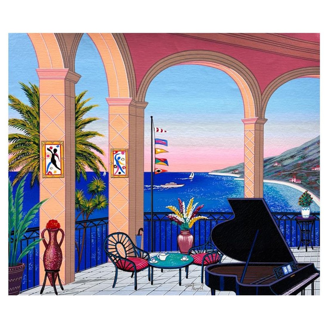 Fanch Ledan, "Terrace au Piano" Limited Edition Serigraph on Canvas, AP Numbered and Hand Signed (1 of 2)