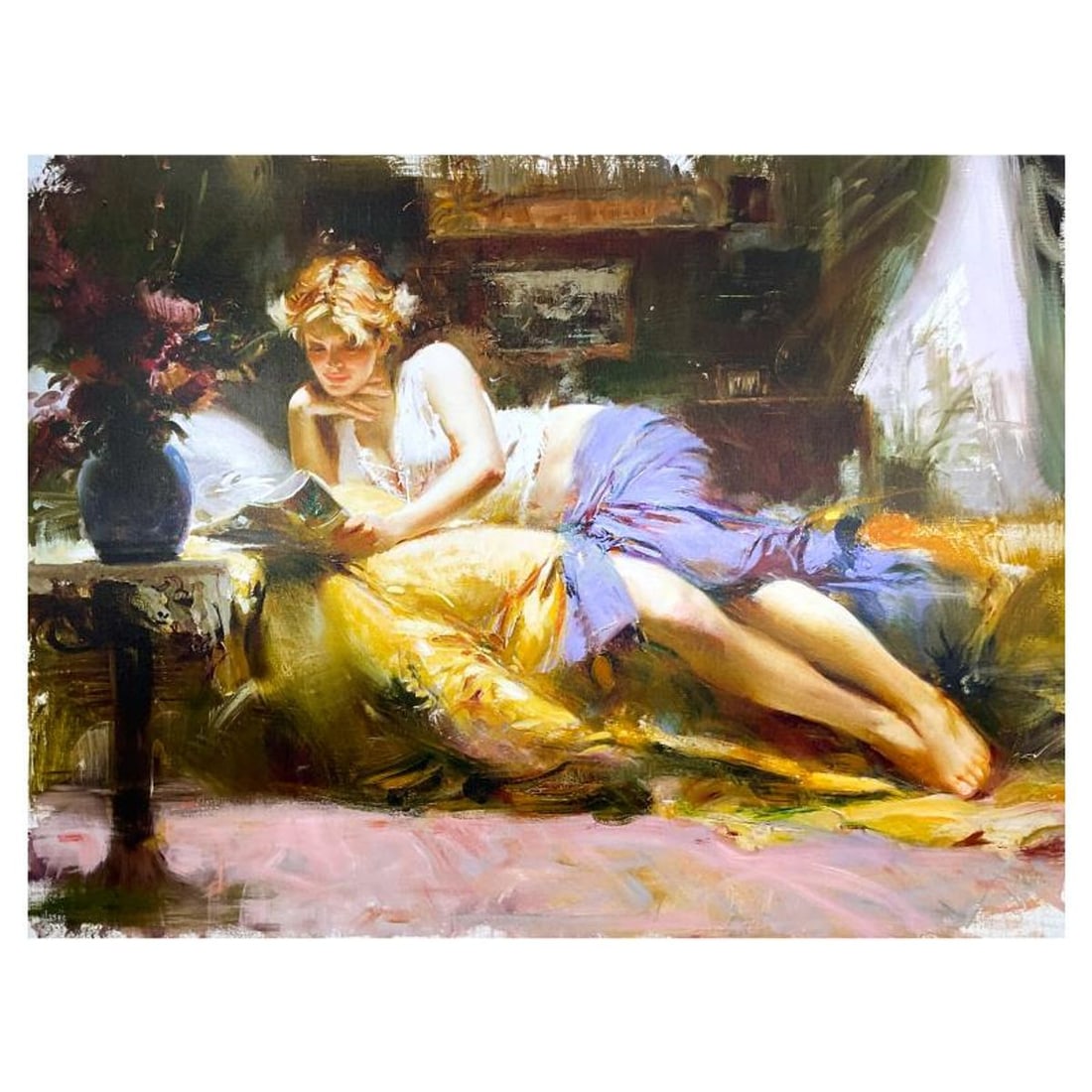 #1 in Edition: Pino (1939-2010), "My Favorite Time" Limited Edition on Canvas, HC Numbered 1/25 and: My Favorite Time is a limited edition giclee on canvas by Pino (1939-2010), HC numbered 1/25 and hand signed by the artist. Includes Certificate of Authenticity. Measures approx. 30" x 40" (image).