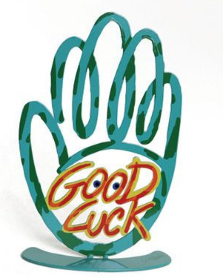 David Gerstein- Free Standing Sculpture "Hamsa Good Luck": Artist: David Gerstein. Medium: Free Standing Sculpture. Title: Hamsa Good Luck. Size: 8.6" x 6.2". Signature: Signed by the artist. Certificate of Authenticity: Is included. Additional: This piece