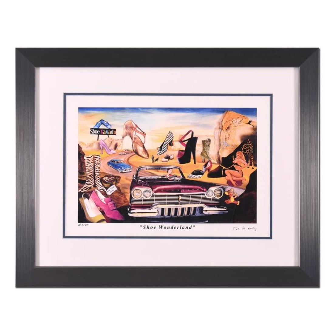 Nelson De La Nuez, "Shoe Wonderland" Framed Limited Edition Artist Proof, Numbered and Hand Signed: Shoe Wonderland is a limited edition artist proof on paper by Nelson De La Nuez, numbered and hand signed by the artist. This piece comes custom framed. Includes Letter of Authenticity. Measures appro