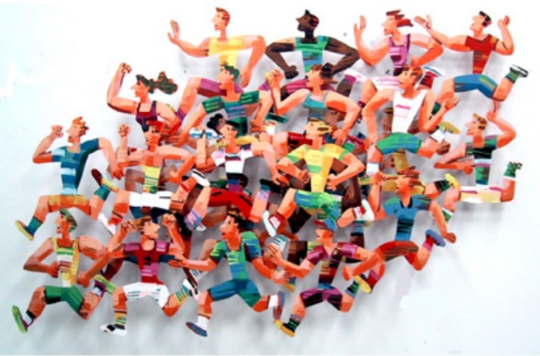 David Gerstein- Mixed Media Cutout Aluminum "Long Distance Runners": Artist: David Gerstein. Medium: Mixed Media Cutout Aluminum. Title: Long Distance Runners. Size: 71" x 43". Signature: Signed and numbered. Certificate of Authenticity: Is included. Additional: Editio