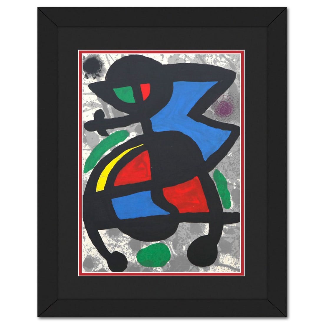 After Joan Miro- Lithograph on Rivoli paper "DLM186 - Oiseau de feu": Artist: After Joan Miro. Medium: Lithograph on Rivoli paper. Title: DLM186 - Oiseau de feu. Size: 15" x 11". Measures approx. 16.5" x 21.5" (framed). Certificate of Authenticity: Is included. Referenc