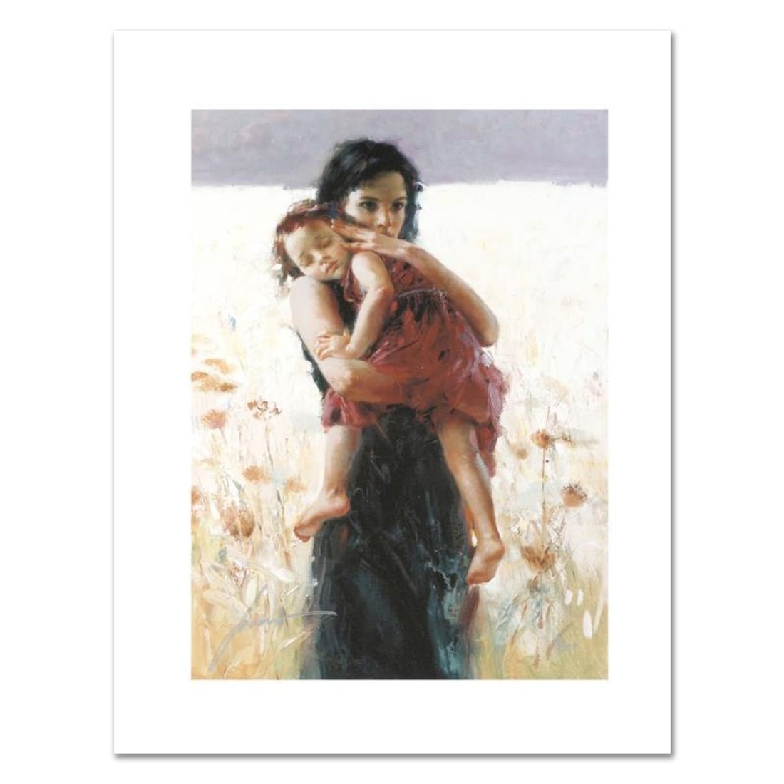 Pino (1939-2010), "Maternal Instincts" Limited Edition on Canvas, Numbered and Hand Signed with: Maternal Instincts is a limited edition giclee on canvas by Pino (1939-2010), numbered and hand signed by the artist. Includes Certificate of Authenticity. Measures approx. 10" x 14" (image). Referenc