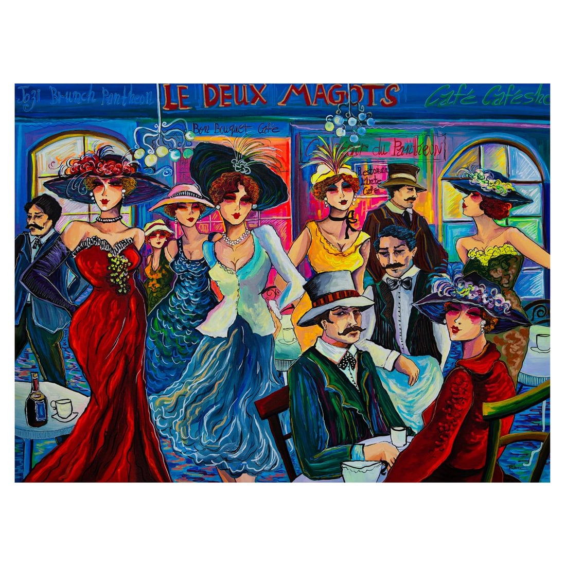 Patricia Govezensky- Original Acrylic on Canvas "Le Deux Magots Cafe": Artist: Patricia Govezensky. Medium: Original Acrylic on Canvas. Title: Le Deux Magots Cafe. Size: 30" x 40". Signature: Hand Signed by the Artist. Certificate of Authenticity: Is included.